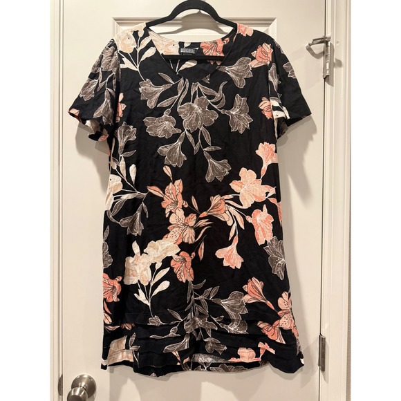Nicole Miller Dresses & Skirts - Nicole Miller Original Linen Blend Floral Lily Shift Dress Black Peach Large